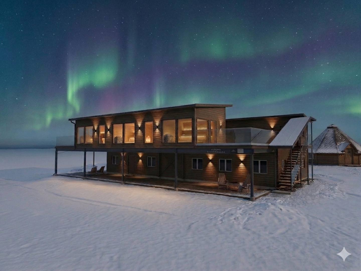 Le monde des saunas de Lapland Lagoon au bord de la mer